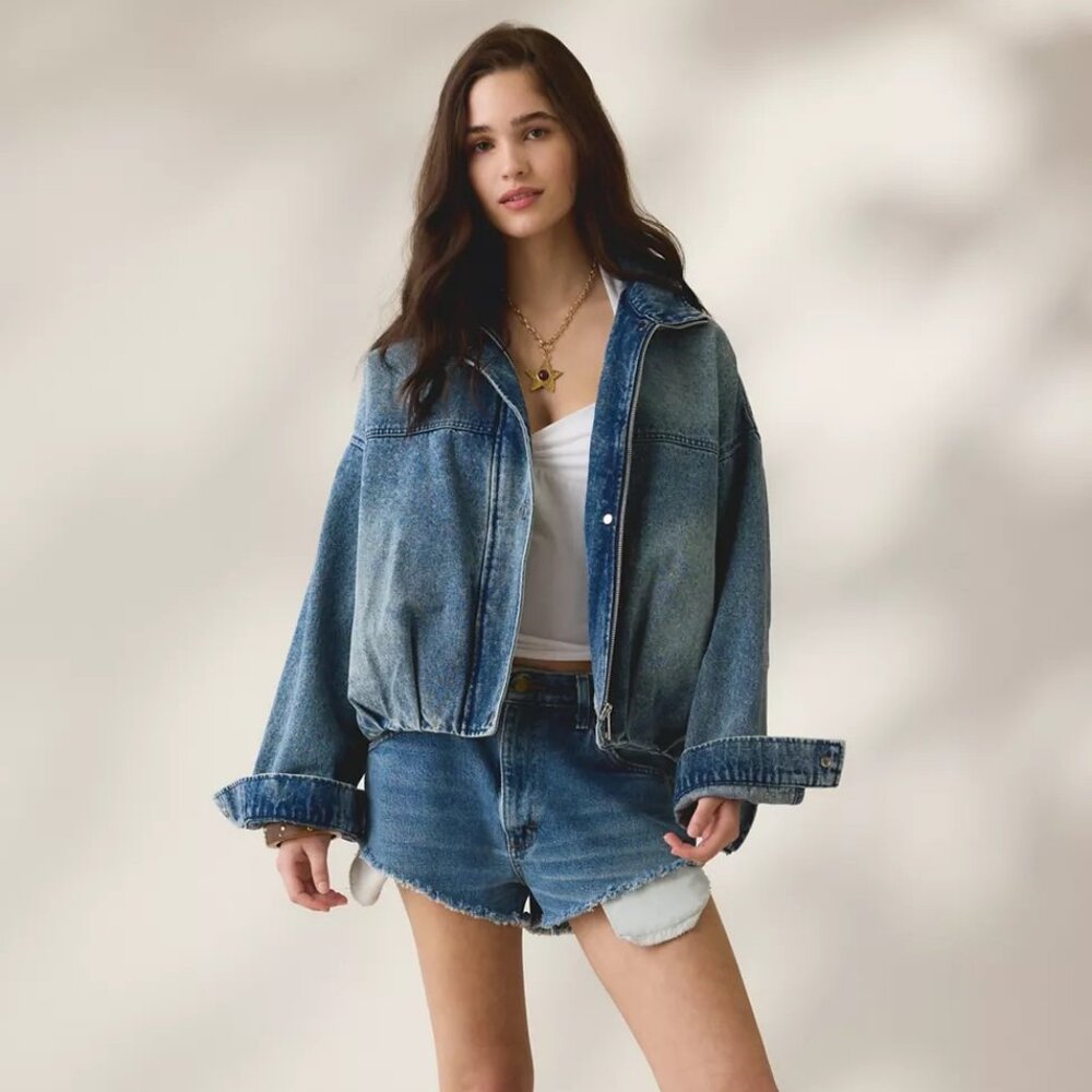 Urban Outfitters Jenni Oversized Denim Bomber Jacket